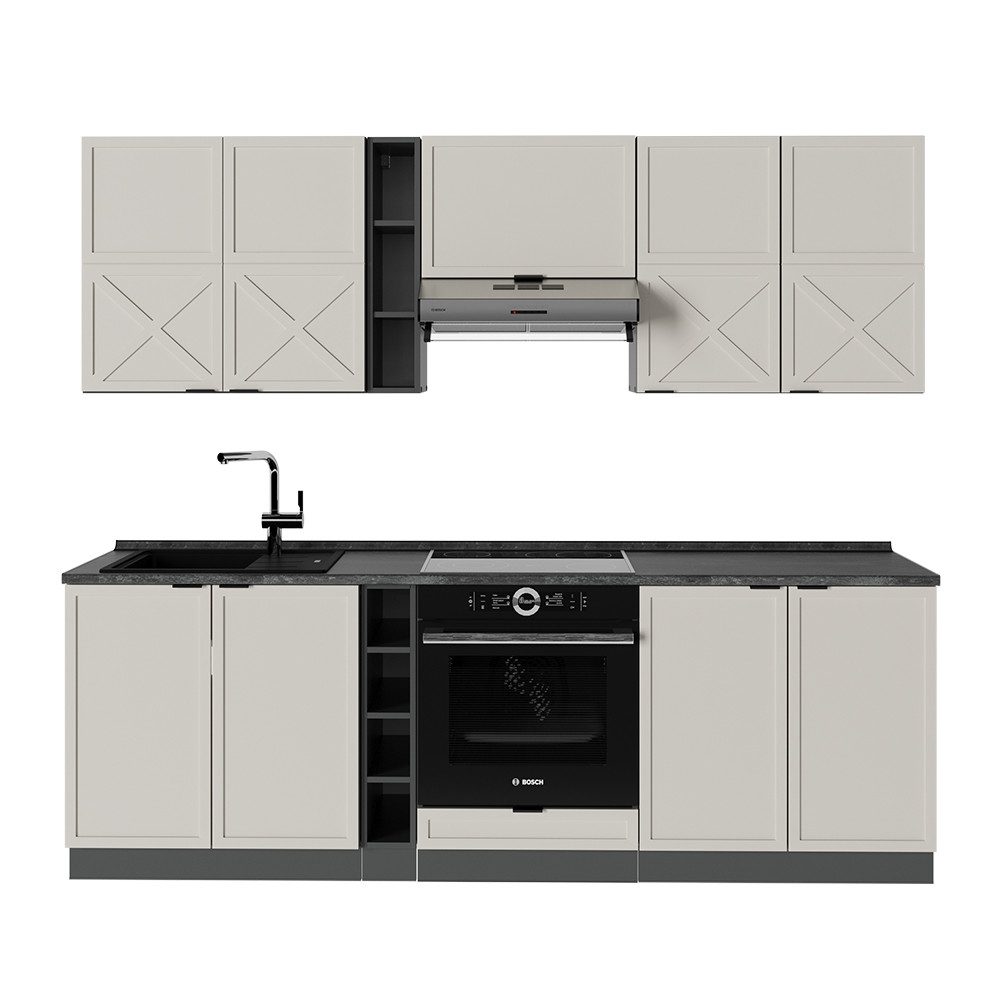 Vicco Küchenzeile Fame-Line, GrauBeige/Anthrazit/Anthrazit, 235 cm ohne Arbeitsplatte