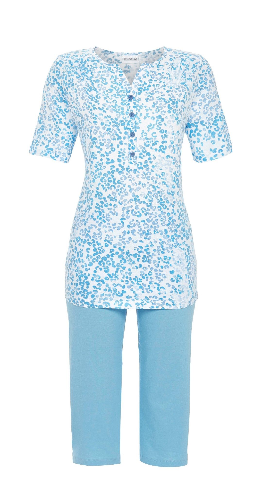 Ringella Pyjama - Schlafanzug mit Oberteil im Animalprint und unifarbener Caprihose (2 tlg) 100% Baumwolle