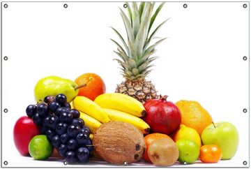 Wallario Sichtschutzzaunmatten Gemischtes Obst aus aller Welt - Exotische Obstsammlung
