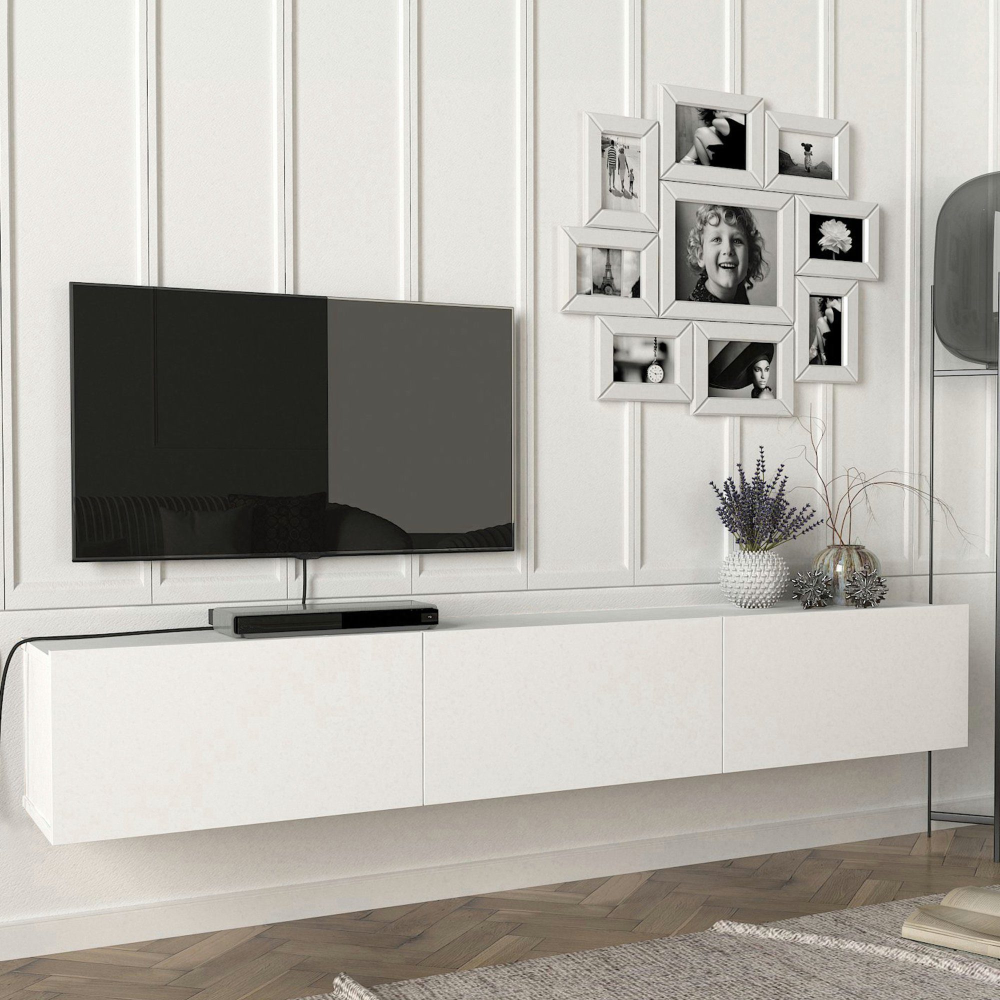 en.casa TV-Schrank »Vihti« Fernsehschrank 180x31x29,5cm Weiß günstig online kaufen