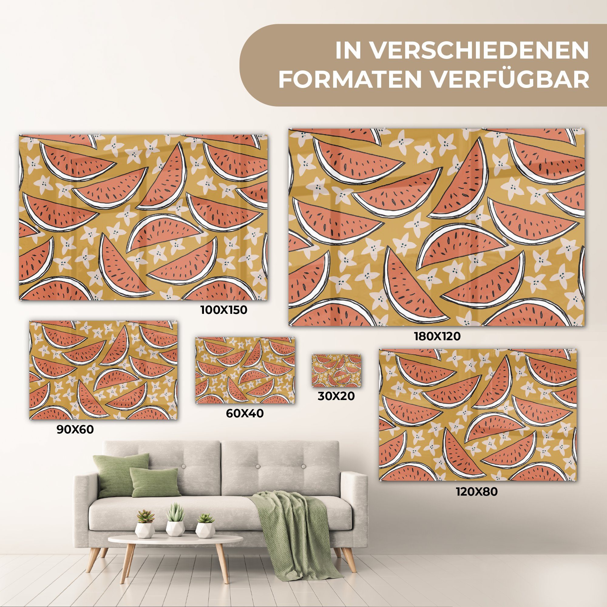 MuchoWow Acrylglasbild & Sterne Wassermelone, Sommer - Wohnzimmer St), - Schlafzimmer Acrylglasbilder (1