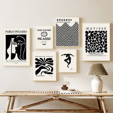 TPFLiving Kunstdruck (OHNE RAHMEN) Poster - Leinwand - Wandbild, Bauhaus - Geometrische Formen - (Henri Matisse - Pablo Picasso), Farben: schwarz und weiß - Größe 10x15cm