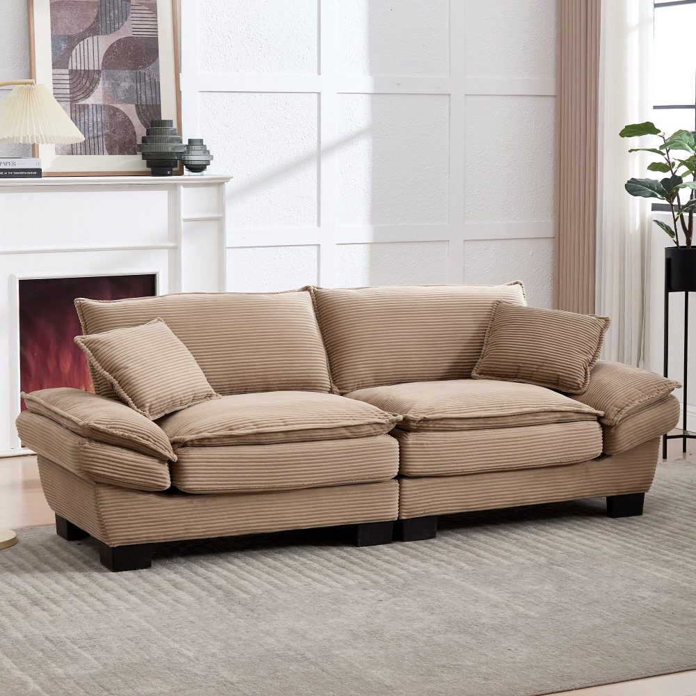 BBG 2-Sitzer Sofa 2 Sitzer Samt, Moderne Couch mit Kissen & tiefem Sitz, Polstersofa Wohnzimmer mit Holzrahmen, Bequemes Stoffsofa, für Wohnzimmer Schlafzimmer Büro, 224×81×81 cm