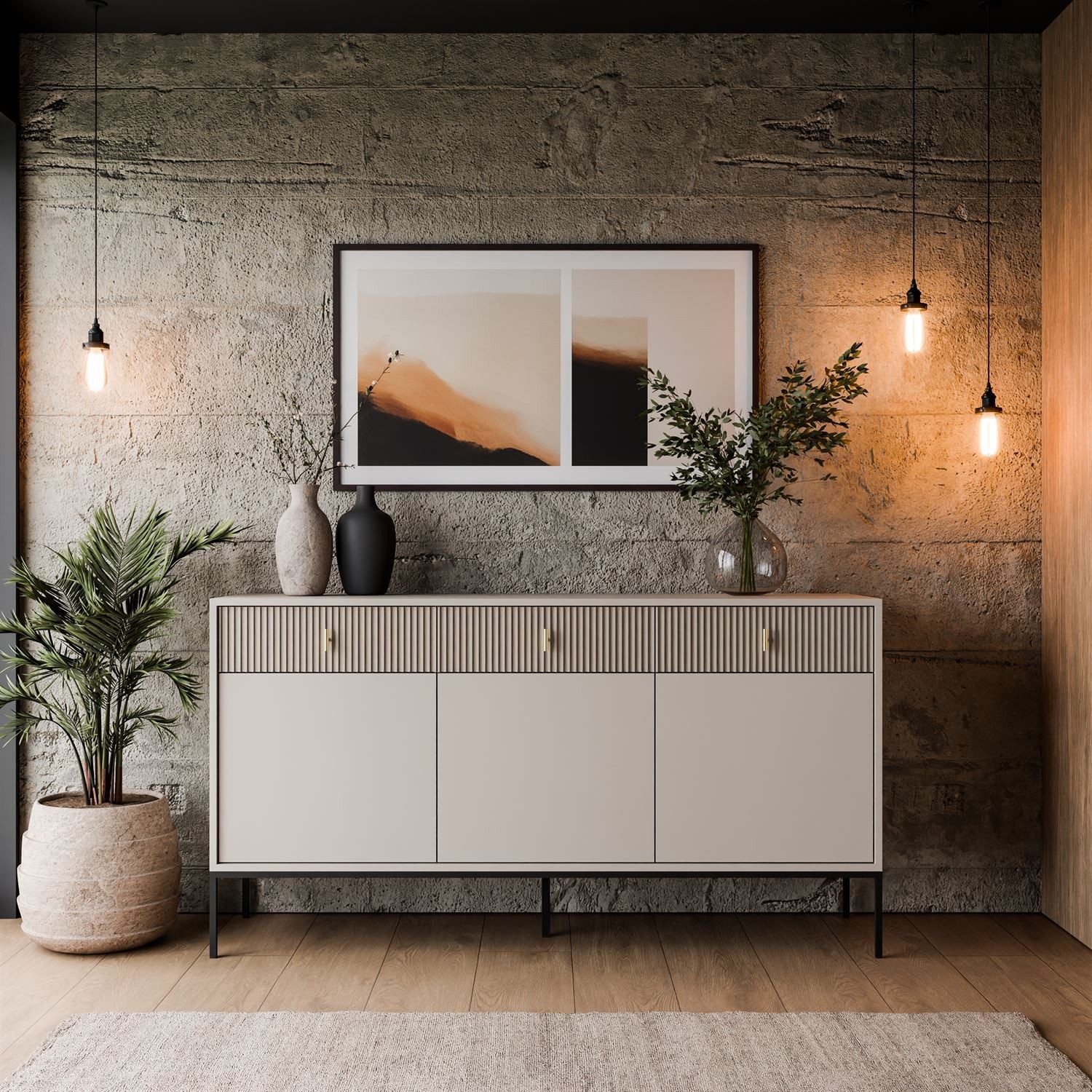 Lookway Kommode MIDNIGHT 3D3S mit drei Schubladen auf Gestell, 154,5x39x82,5 – Bild 2 von 5