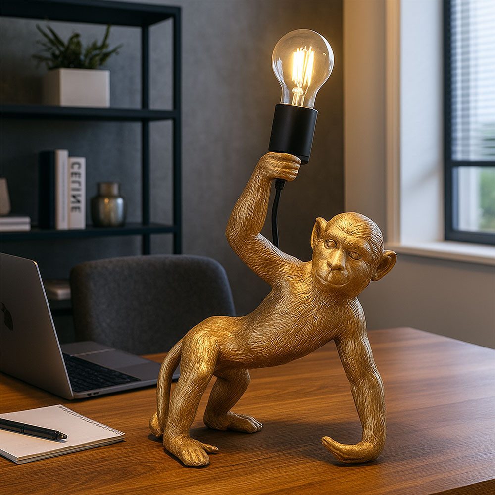 Reality Leuchten LED Tischleuchte, Leuchtmittel inklusive, Warmweiß, Tischlampe Beistellleuchte LED Filament gold Tierfigur Affe Nachttisch