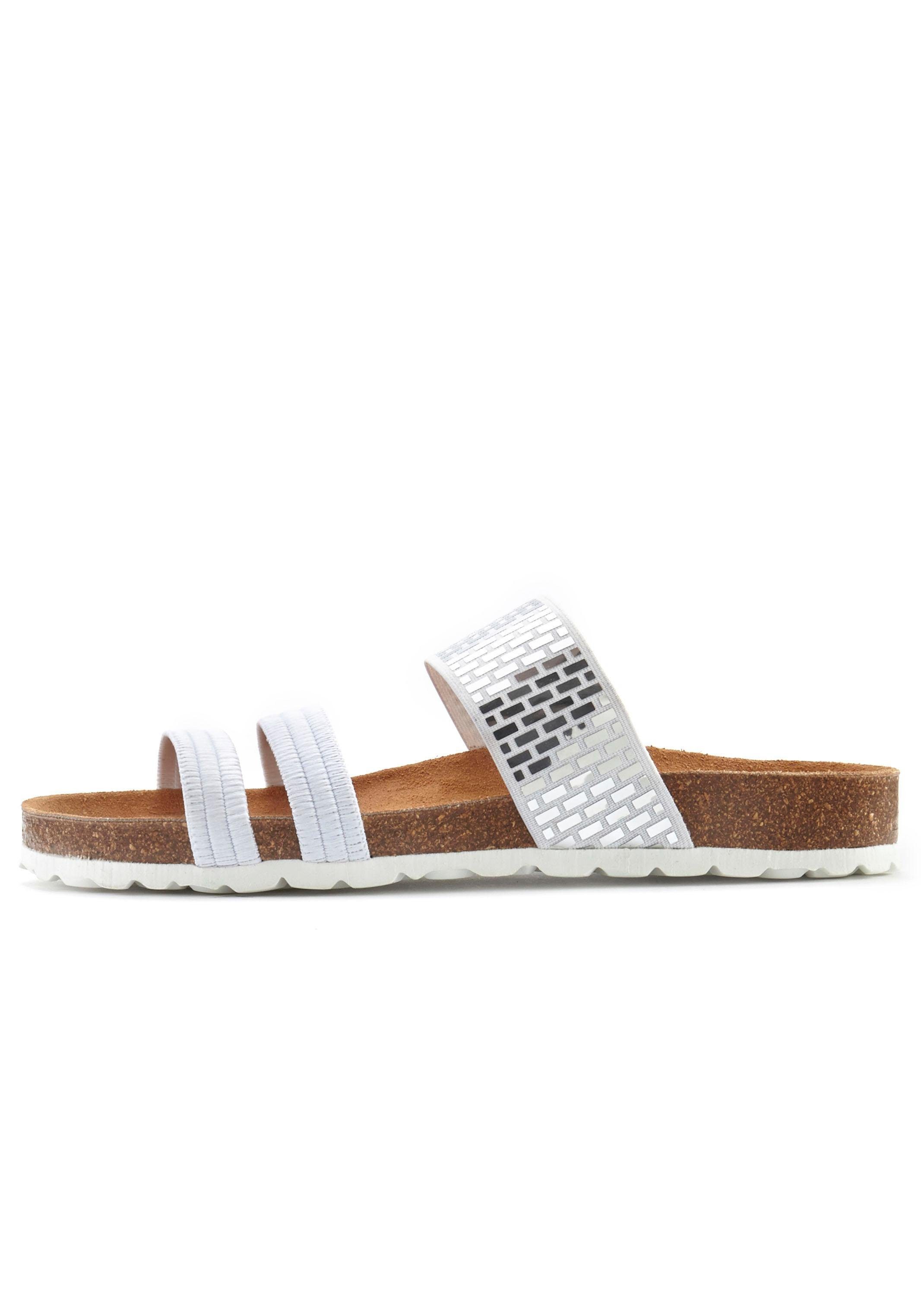 LASCANA Mule, Sandale, offener Schuh, Pantolette mit Komfortkorkfußbett aus Leder und elastischen Riemchen
