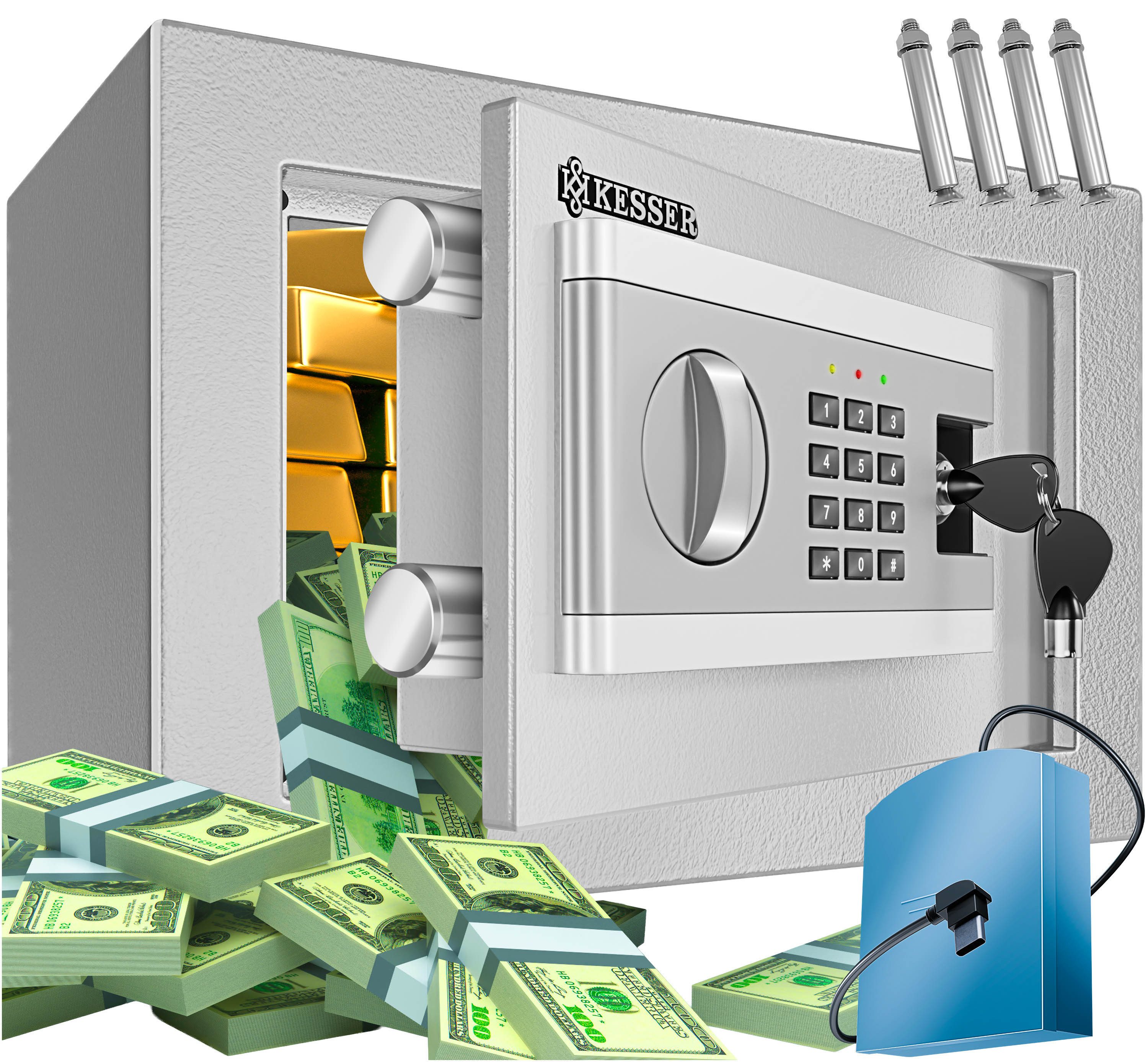 KESSER Tresor, Elektrischer Tresor Inkl. Batteriebox Elektronischer Safe 3