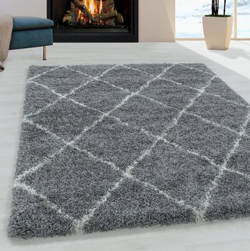 Hochflor-Teppich Geometrisches Design aus Polypropylen in Grau für Wohnzimmer 80x150cm, Ayyildiz Teppiche