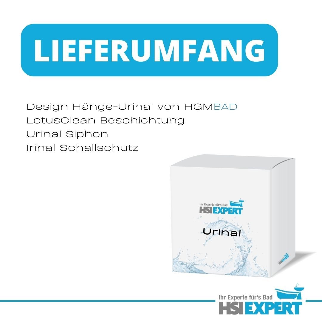 HGMBAD Urinal Urinal Onyx schwarz matt Zulauf von hinten Siphon, Keramik, Wasserspülung, Abgang hinten, (Komplettset, LotusClean-Beschichtung)