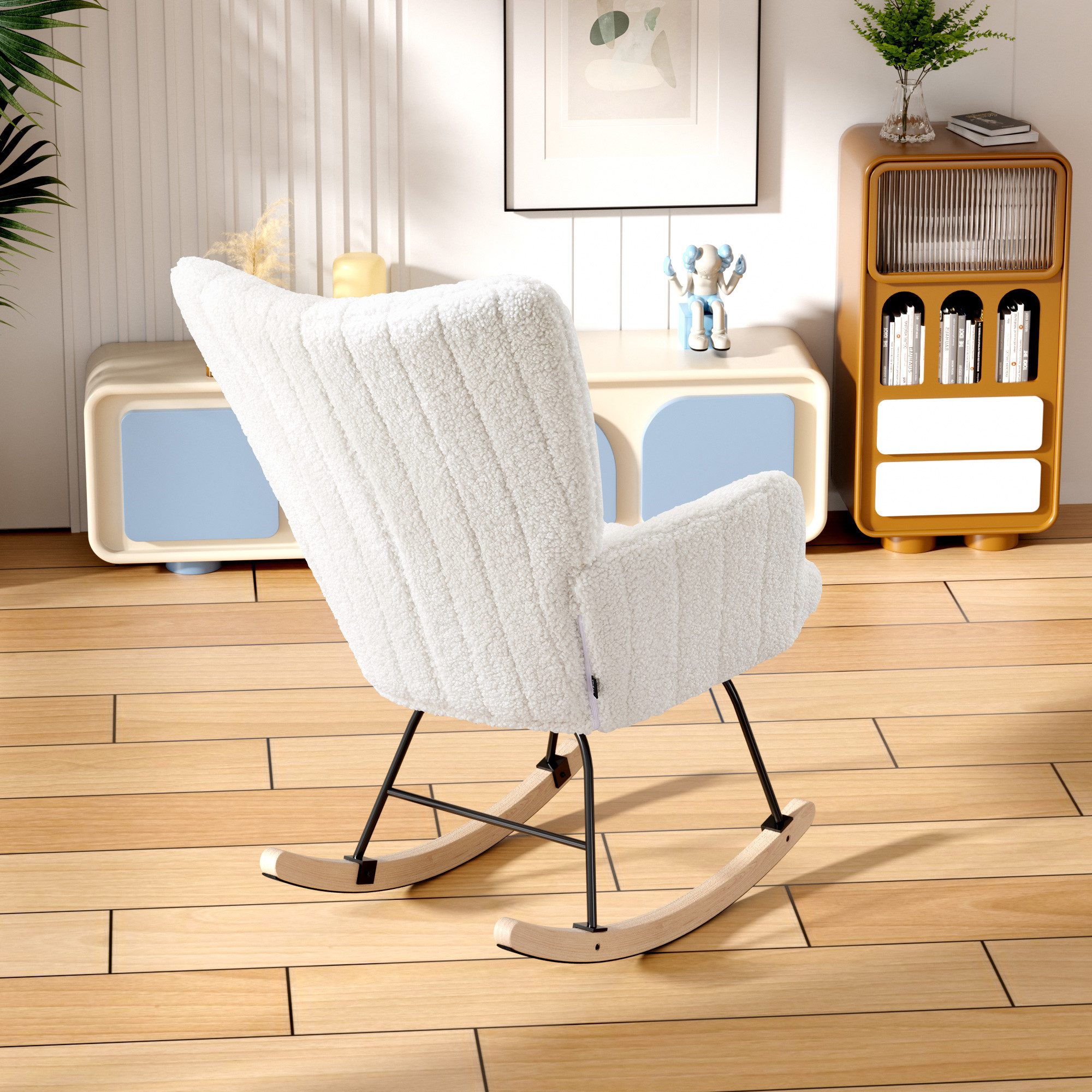 REDOM Schaukelstuhl Swingsessel mit Holzsockel (Schaukelsessel, günstig online kaufen