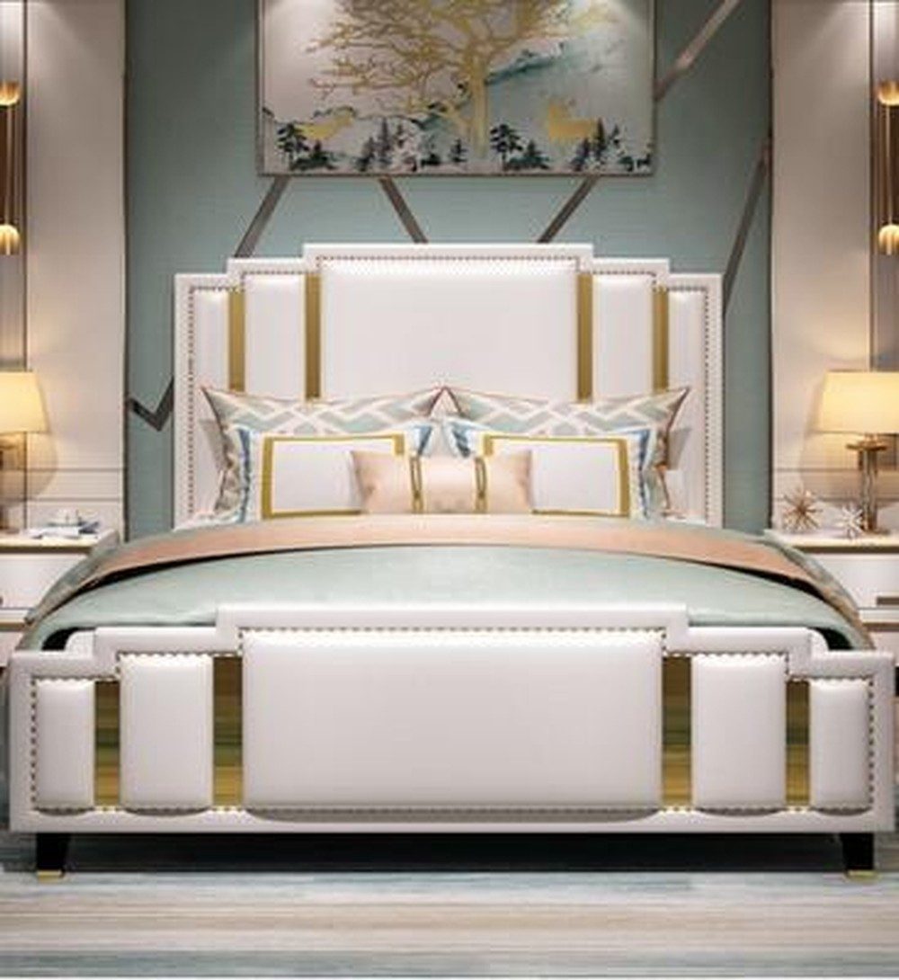 JVmoebel Bett Luxus Doppelbett aus weißem Kunstleder mit Bettkasten (1-tlg., 1x nur Bett), Made in Europa