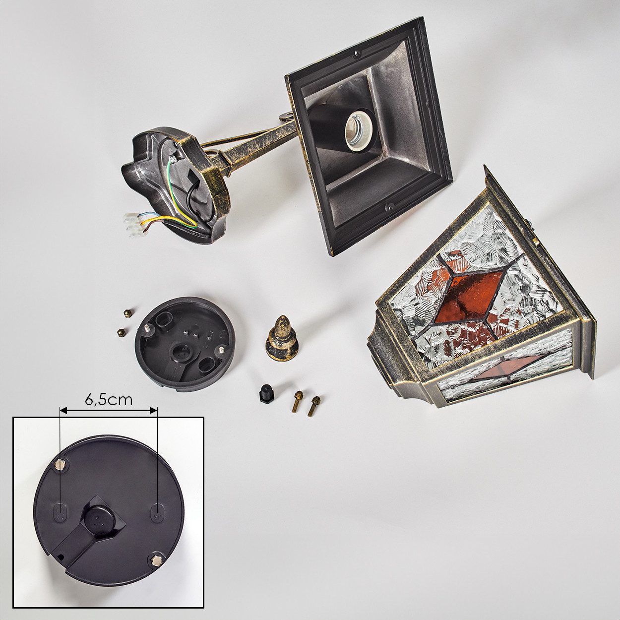 hofstein Außen-Wandleuchte Außenwandlampe aus Metall/Glas in Gold/Schwarz/Klar/Bernstein, ohne Leuchtmittel, Außenwandleuchte im Retro/Vintage/Antik/Landhaus-De – Bild 5 von 5