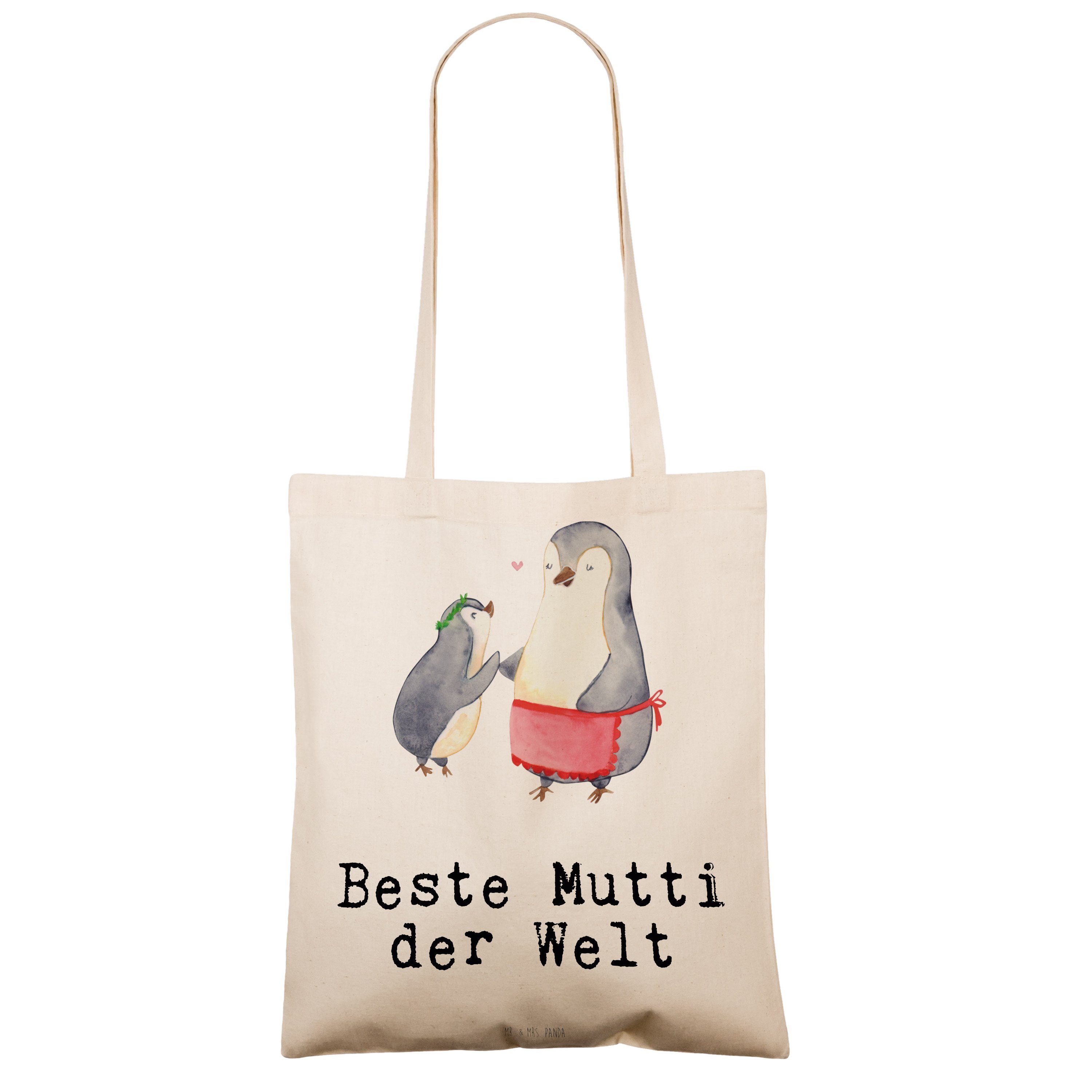 Geschenk, - Pinguin Mrs. Panda - Geschenktipp, Mutti Transparent Tragetasche & der (1-tlg) Mr. Welt Beste