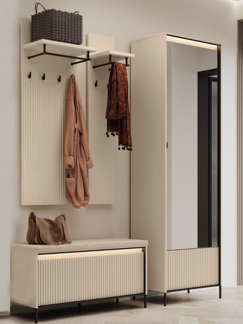 Compleo Garderoben-Set FLORE Modernes Möbelset für Flur, gerifflete Front u günstig online kaufen