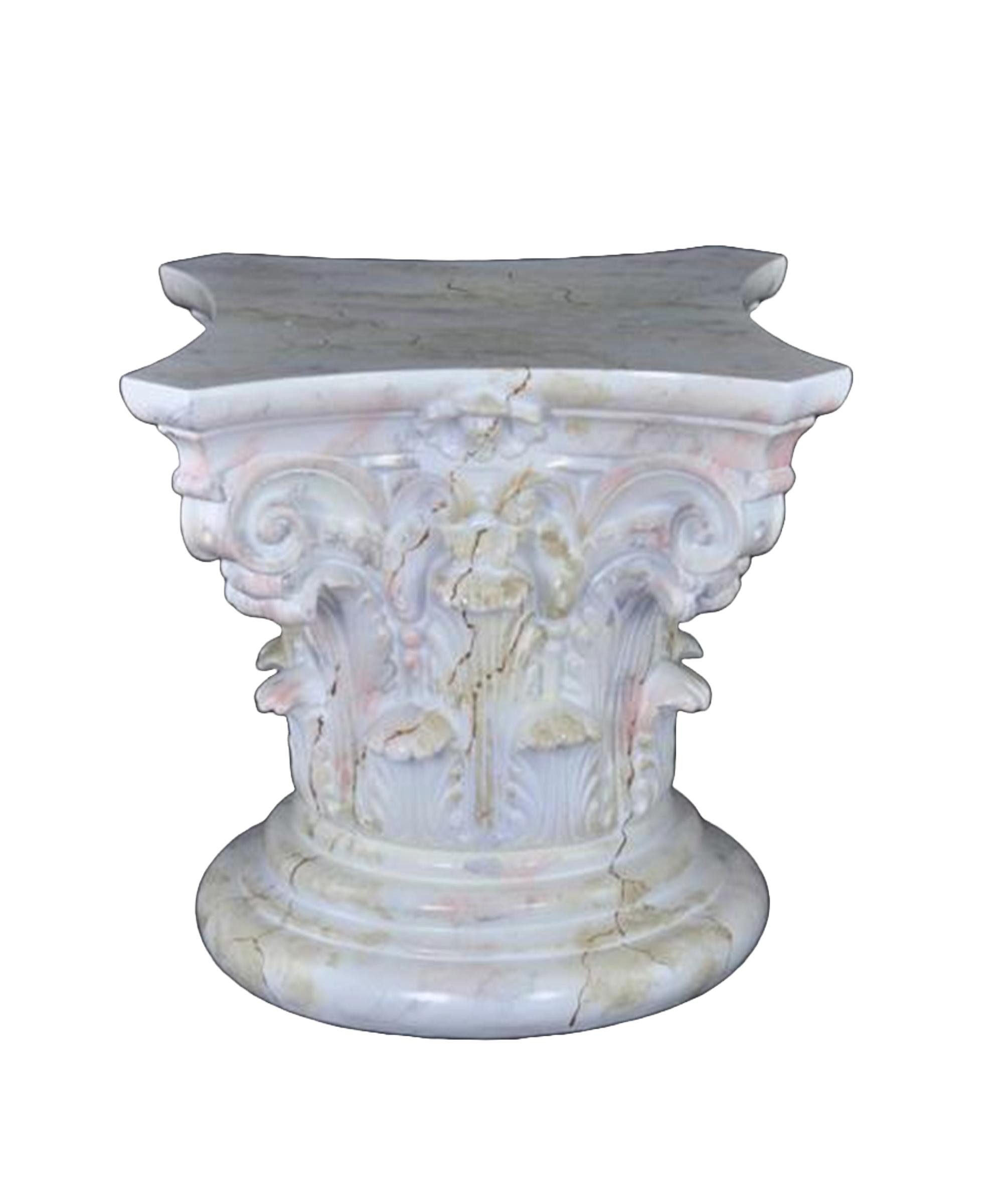 Dekosäule Medusa Säule Römische Marmor Figur Deko Dekoration Ständer Weiß
