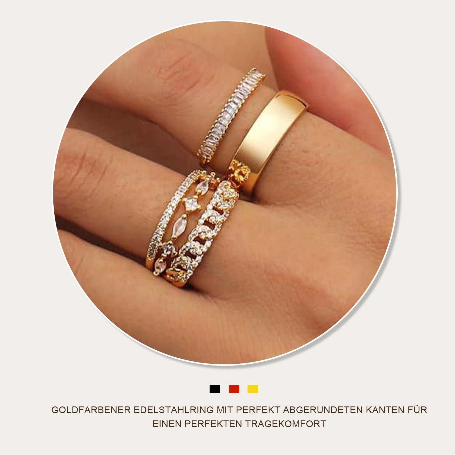 mit 5-Fingerringe,Eingelegt Kristalledelsteinen, MAGICSHE 14K,gold Ring-Set
