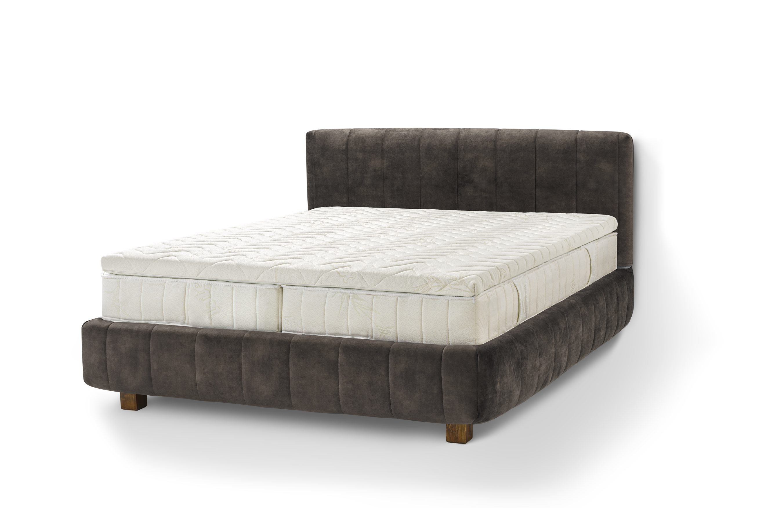 Letti Moderni Holzbett Bett Calma, hergestellt aus hochwertigem Massivholz Plüsch Anthracite