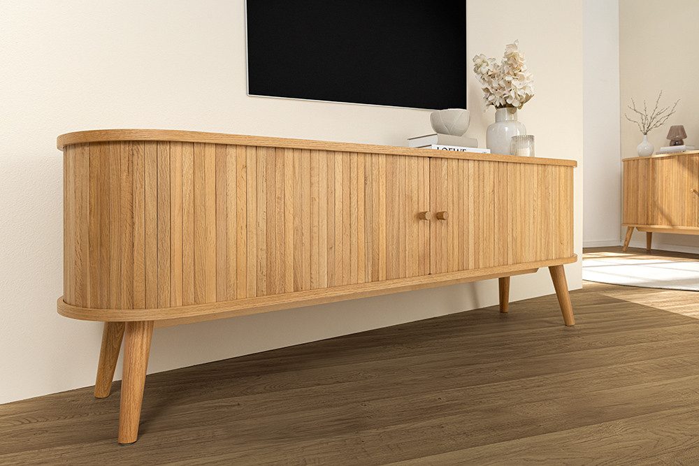 riess-ambiente Lowboard VALHALLA WOOD 160cm natur · TV-Schrank mit 2 Schiebetüren & 4 Fächer (Einzelartikel, 1 St), Wohnzimmer · Eiche · Retro Design