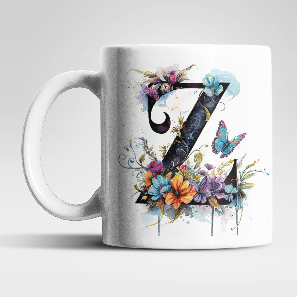 WS-Trend Tasse Name A bis Z Blumen Schmetterlinge Kaffeetasse Teetasse Geschenkidee, Keramik
