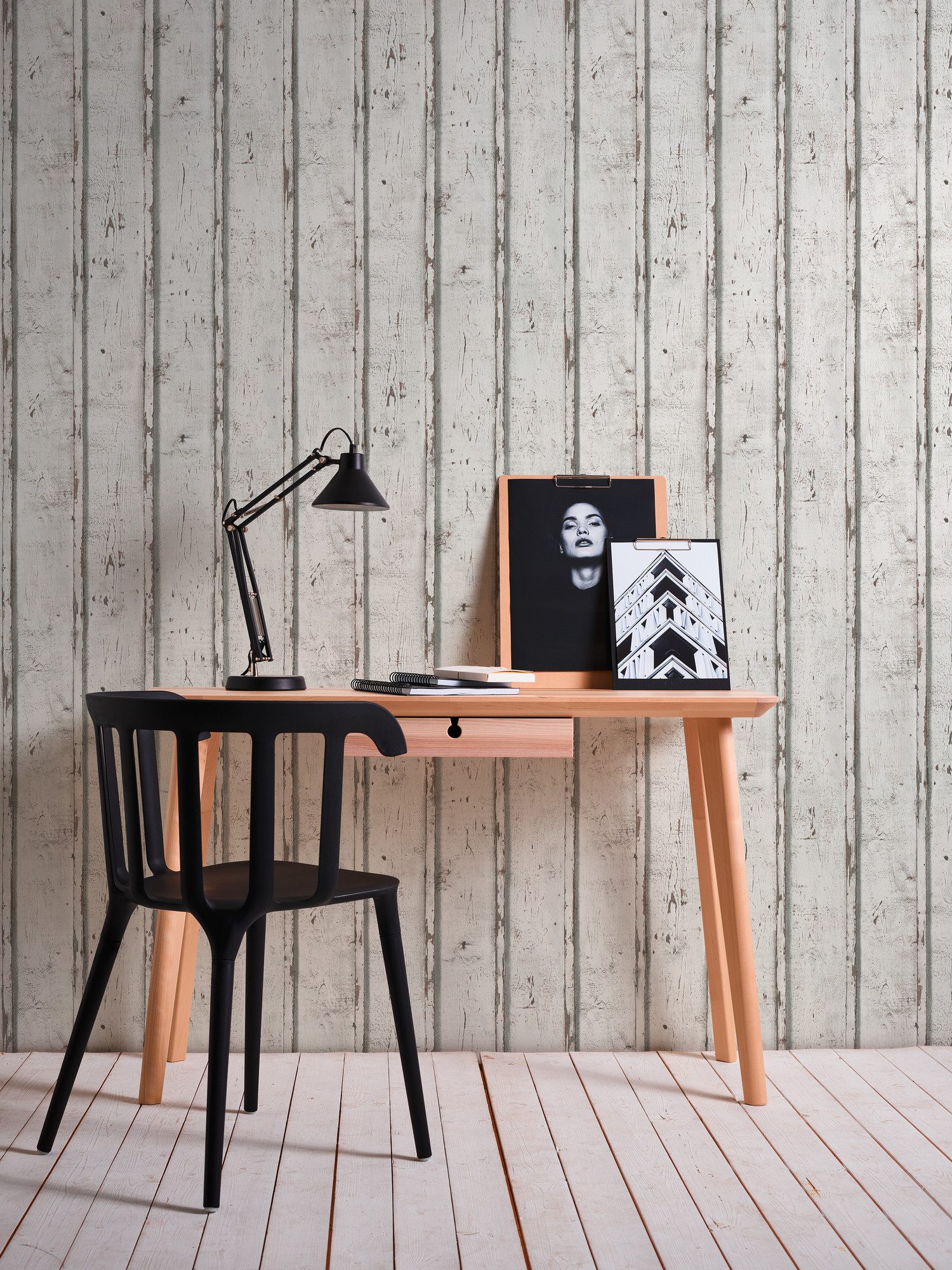 A.S. Création Vliestapete Elements Vliestapete Holz-Optik Mustertapete Weiß Grau Vintage, strukturiert, Strukturmuster, (1 St), moderne Tapete mit Holzlatten Struktur für Wohnzimmer Küche