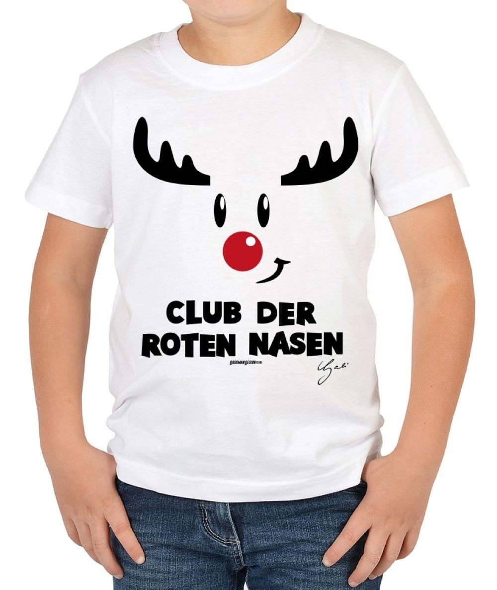 Tini - Shirts T-Shirt Kinder Weihnachtsmotiv TShirt : Club der roten Nasen - Kindershirt Geschenk-Shirt Nikolaus Weihnachten Advent weiß