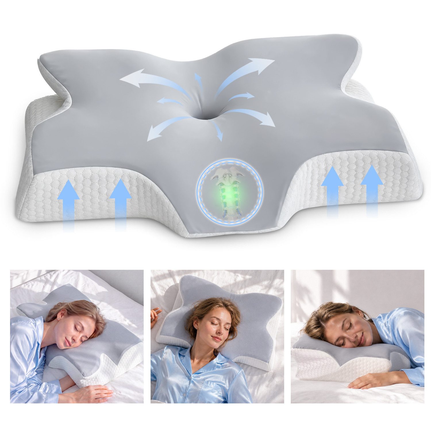 Esun Nackenstützkissen Kopfkissen Nackenkissen Ergonomische Memory Foam Orthopädisches Kissen, Füllung: 100% Memory Foam, Ruckenschlafer, Bauchschlafer, Seitenschlafer, Set, Kissen vom OEKO-TEX® und CertiPUR Getestet, Pillow, Kissen, Seitenschläferkissen, Schlafkissen