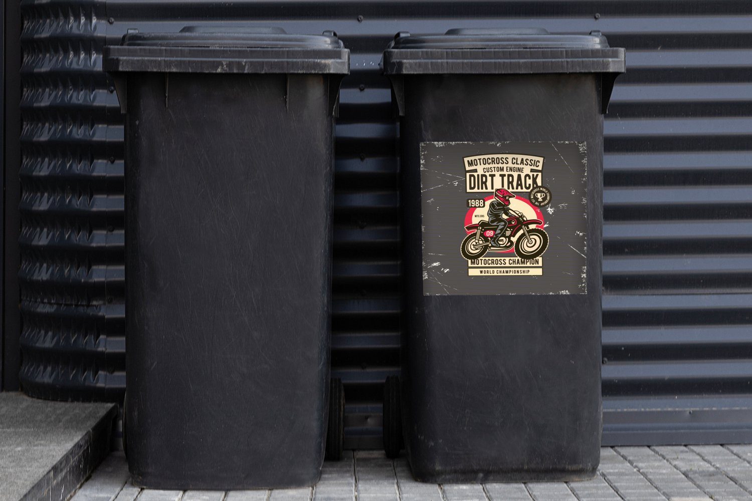 MuchoWow Wandsticker Motorrad - Vintage St), Zeichnung Container, (1 Mülltonne, Mülleimer-aufkleber, Sticker, - - Abfalbehälter Grau