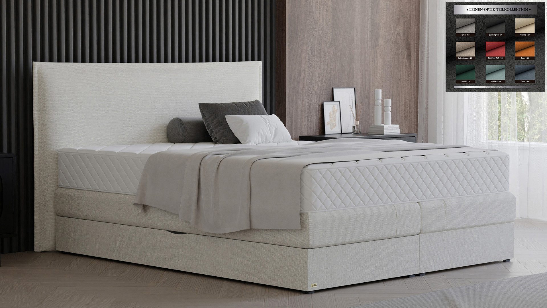 PAARA Boxspringbett mit Bettkasten, Matratze und Topper integriert - Modell Madrid, mit innovativem Belüftungssystem
