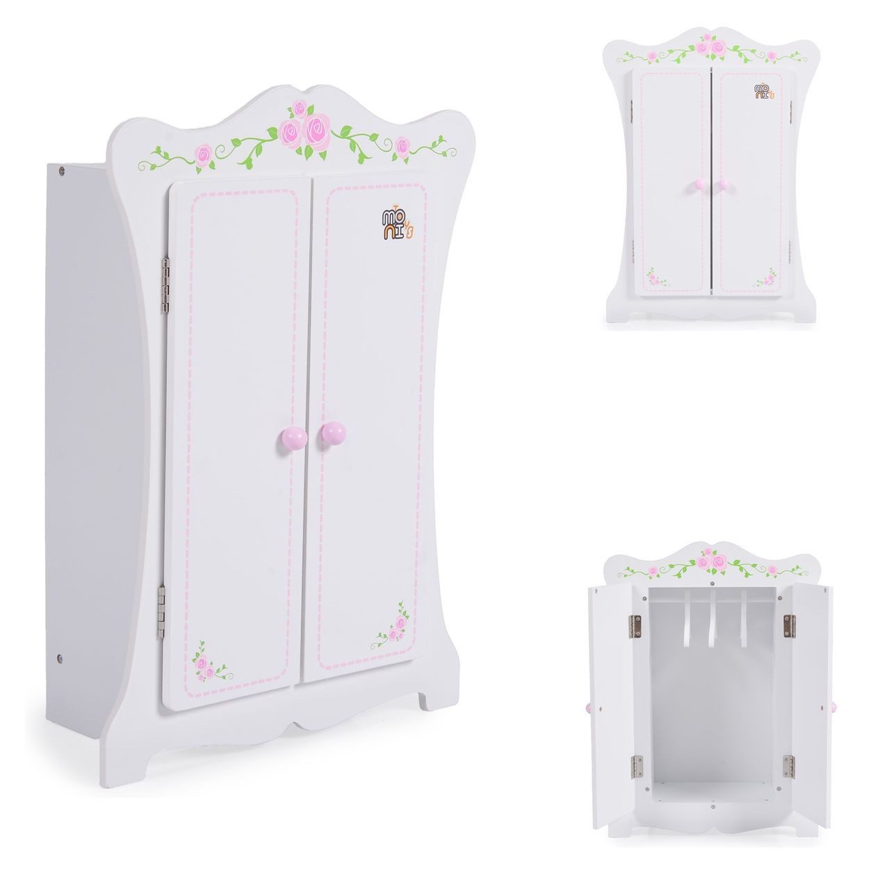 Moni Puppenmöbel PH12B011, 42,5 x 22 cm, Holz, 3 Kleiderbügel, Schranktüren, ab 3 Jahren