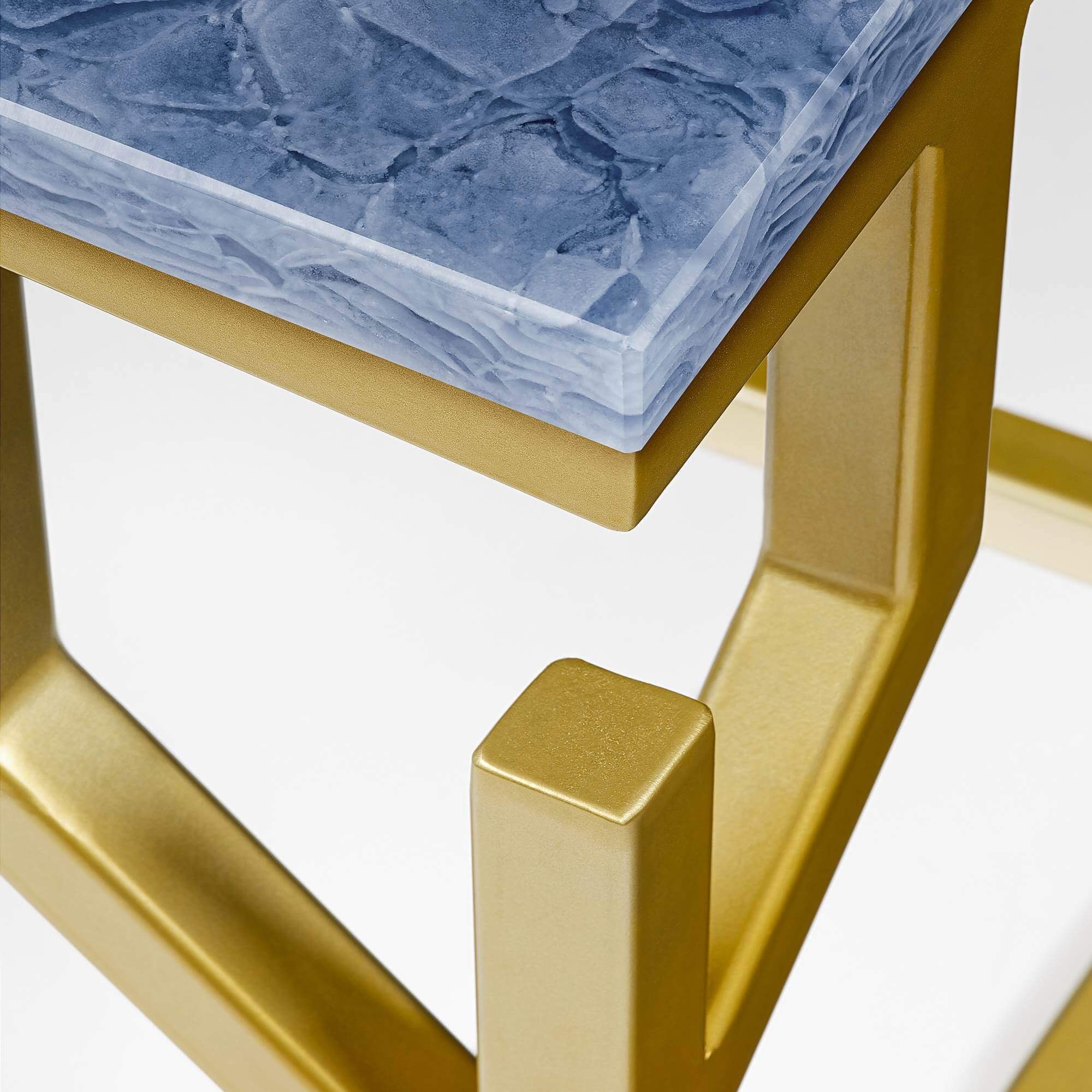 GLASKERAMIK, Blue gold BAY eckig, MAGNA Sky Atelier Metallgestell, Beistelltisch 50x50x50cm Ablagetisch mit CORAL