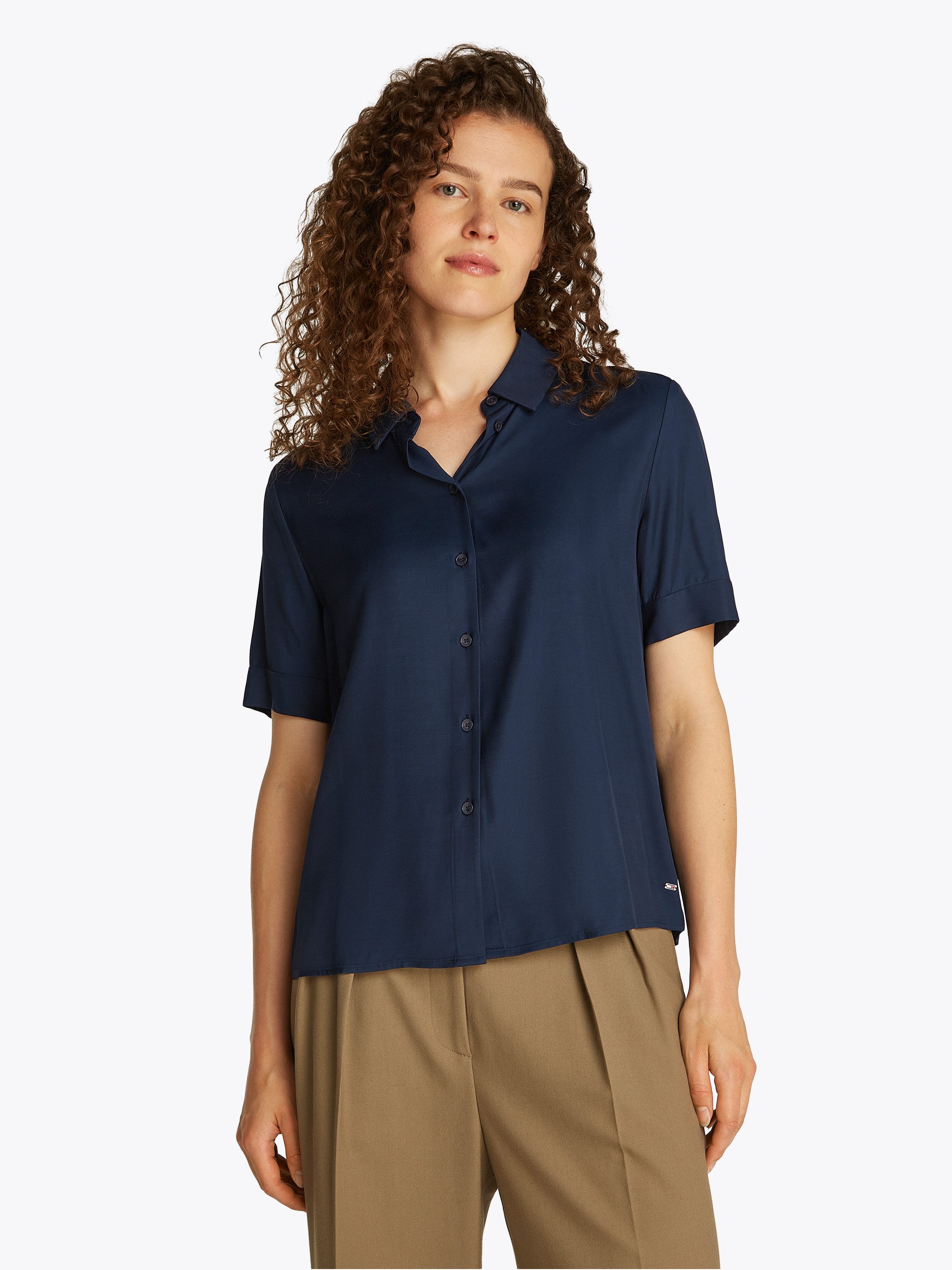 Tommy Hilfiger Kurzarmshirt SOFT VISCOSE S/S SHIRT in Unifarbe, mit Metalll günstig online kaufen