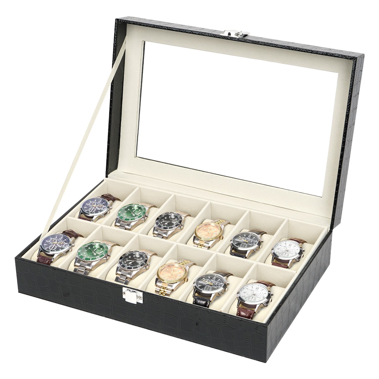 OSTWOLKE Uhrenbox Uhrenkasten Uhrenschatulle für 6/12 Uhren