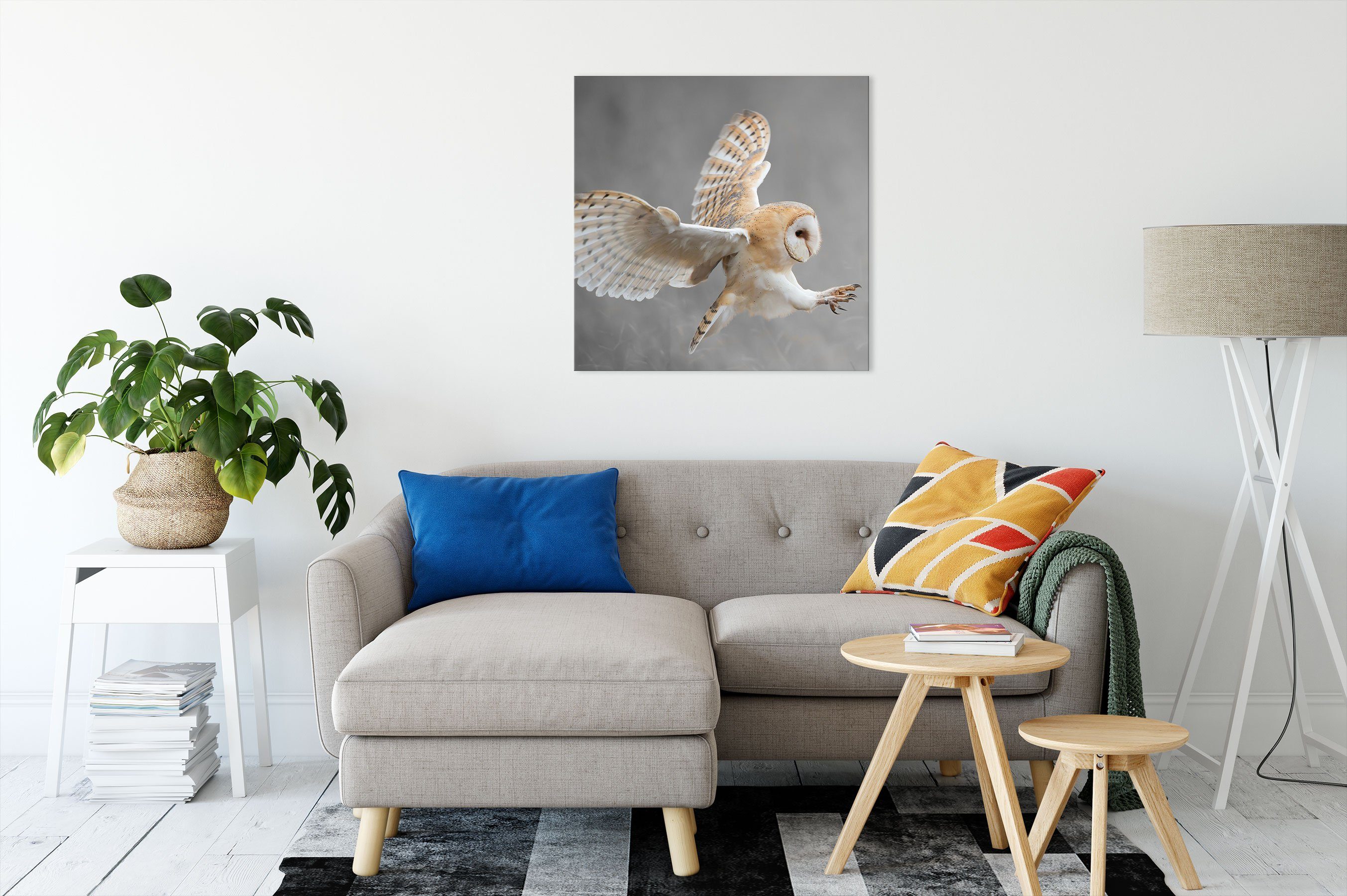 Pixxprint Leinwandbild Fliegende Weiße Eule bei der Jagd, Fliegende Weiße Eule bei der Jagd (1 St), Leinwandbild fertig bespannt, inkl. Zackenaufhänger