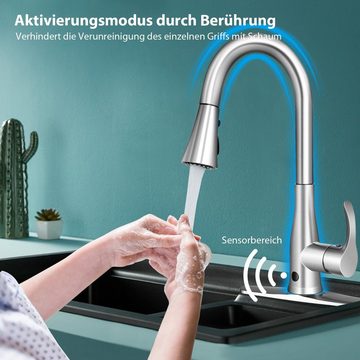 COSTWAY Küchenarmatur 360° 40cm ausziehbar, Hochdruck, 3 Wasserstrahlarten