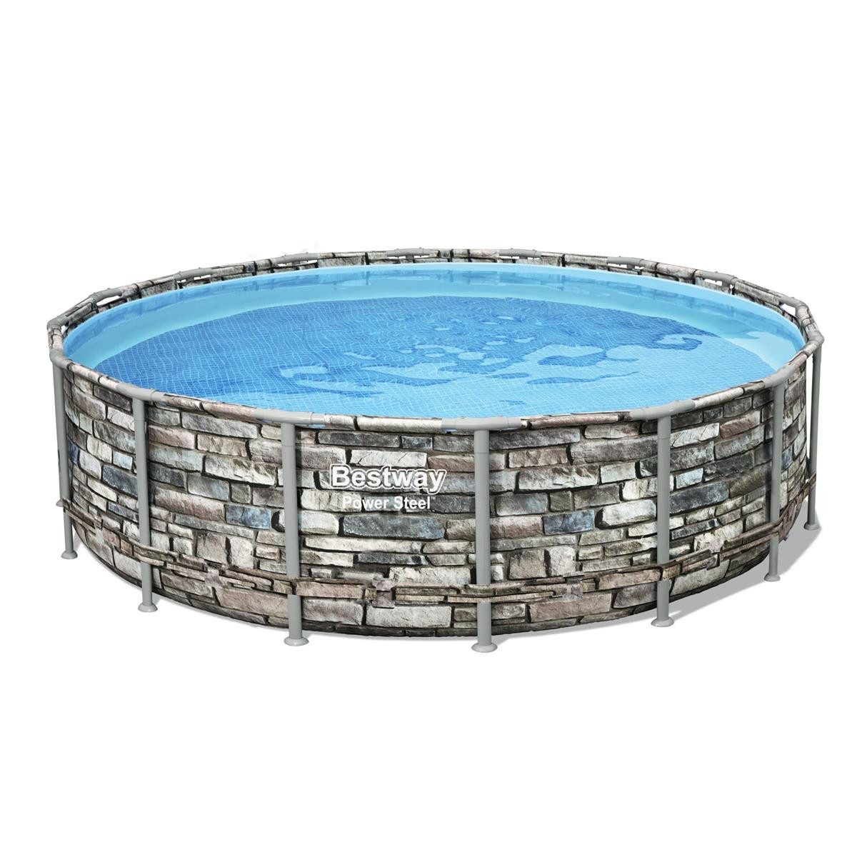 Bestway Framepool Power Steel™ Aufstellpool Komplett-Set mit Filterpumpe (Steinwandoptik)
