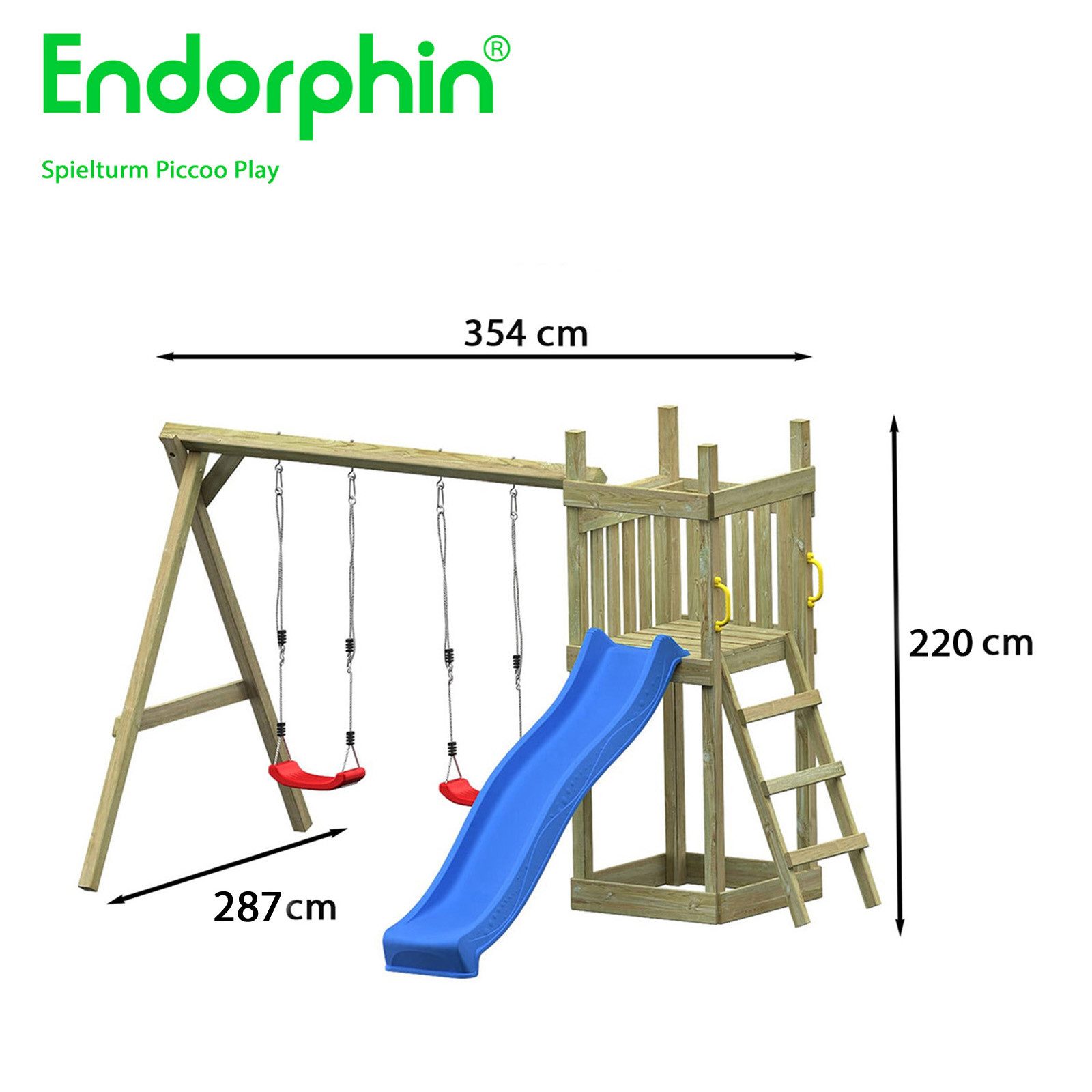 Endorphin Spielturm Spielturm Piccoo Play mit Leiter Wellenrutsche und 2 Schaukeln