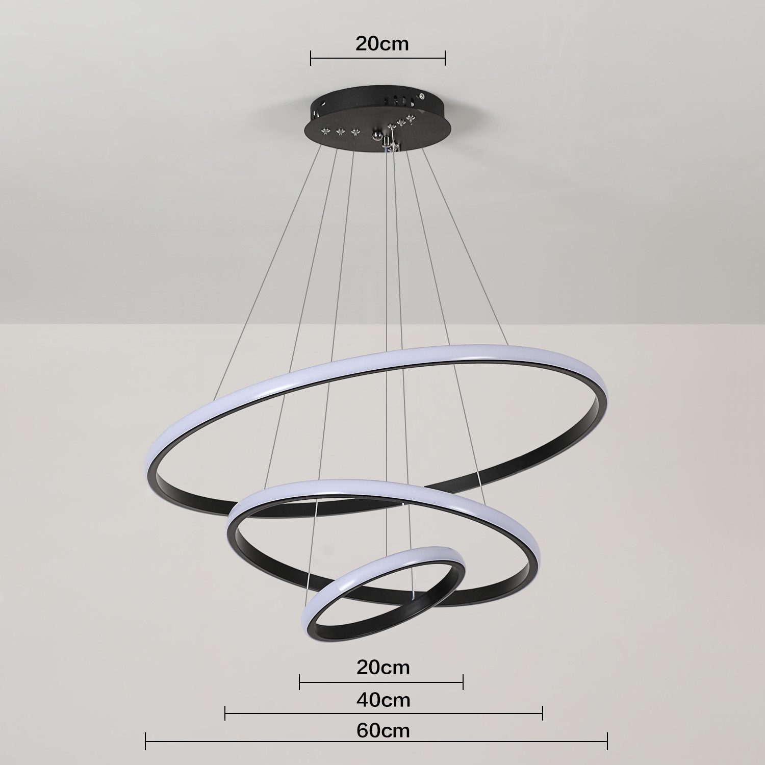 Riserva LED Deckenleuchte LED Pendelleuchte Schwarz 27W 2 Ringe 20+40cm 6500K, LED wechselbar, Klassischer, schlichter Stil, augenschonend und flimmerfrei