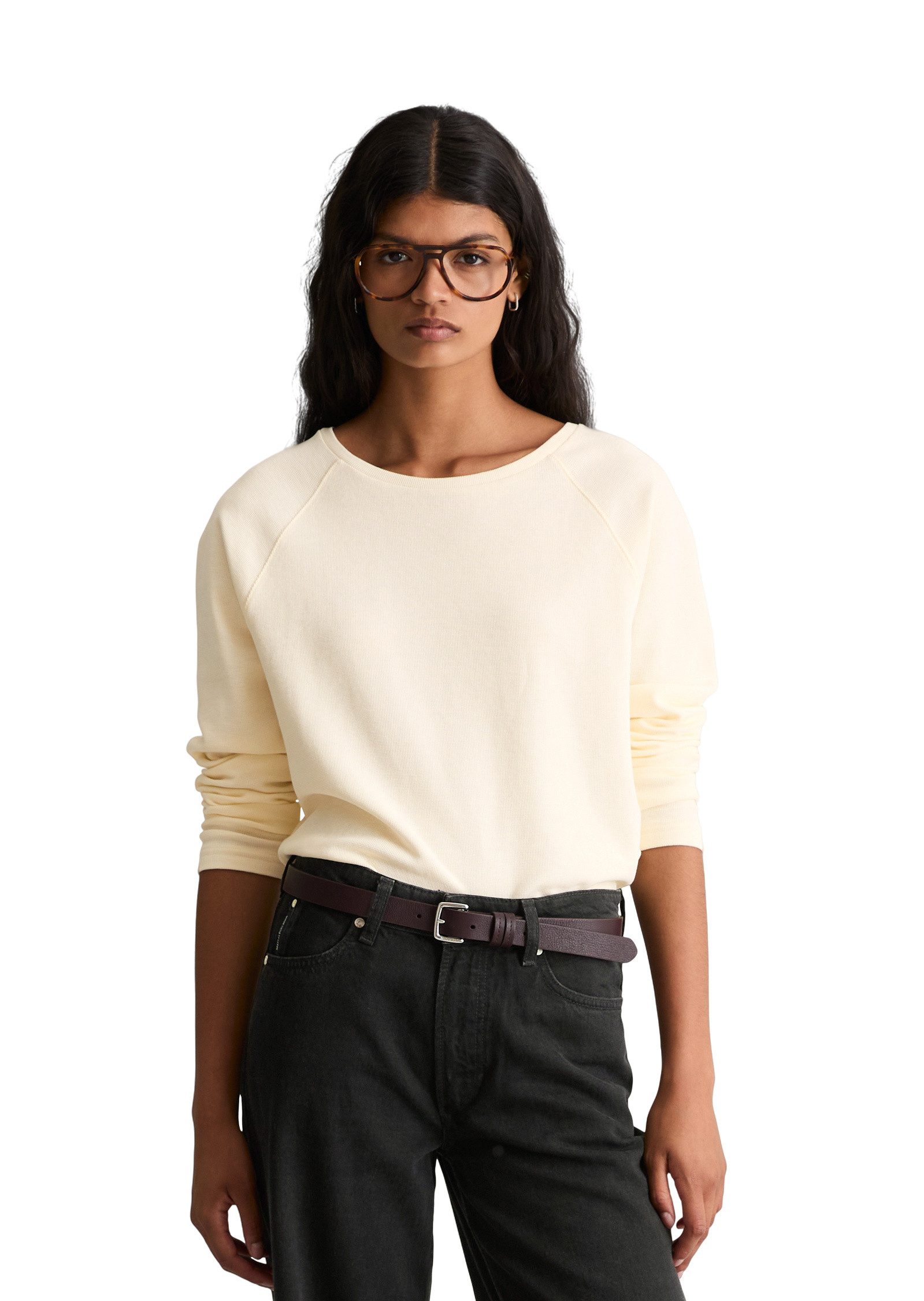 Marc O'Polo DENIM Langarmshirt aus weichem Waffle-Jersey
