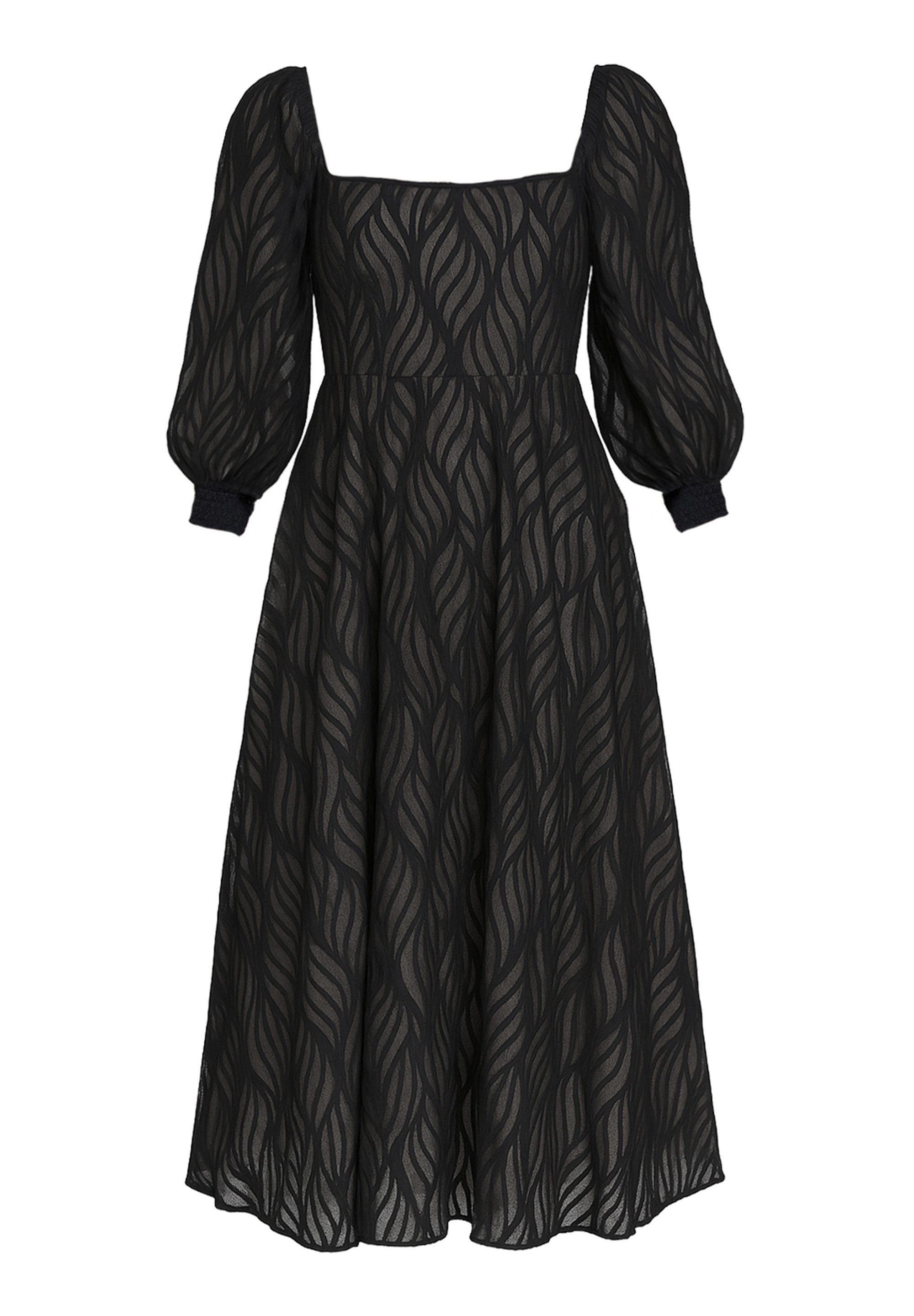 Goddiva Midikleid Puff Sleeve Side Slit Flared Jacquard Chiffon Midi Dress günstig online kaufen