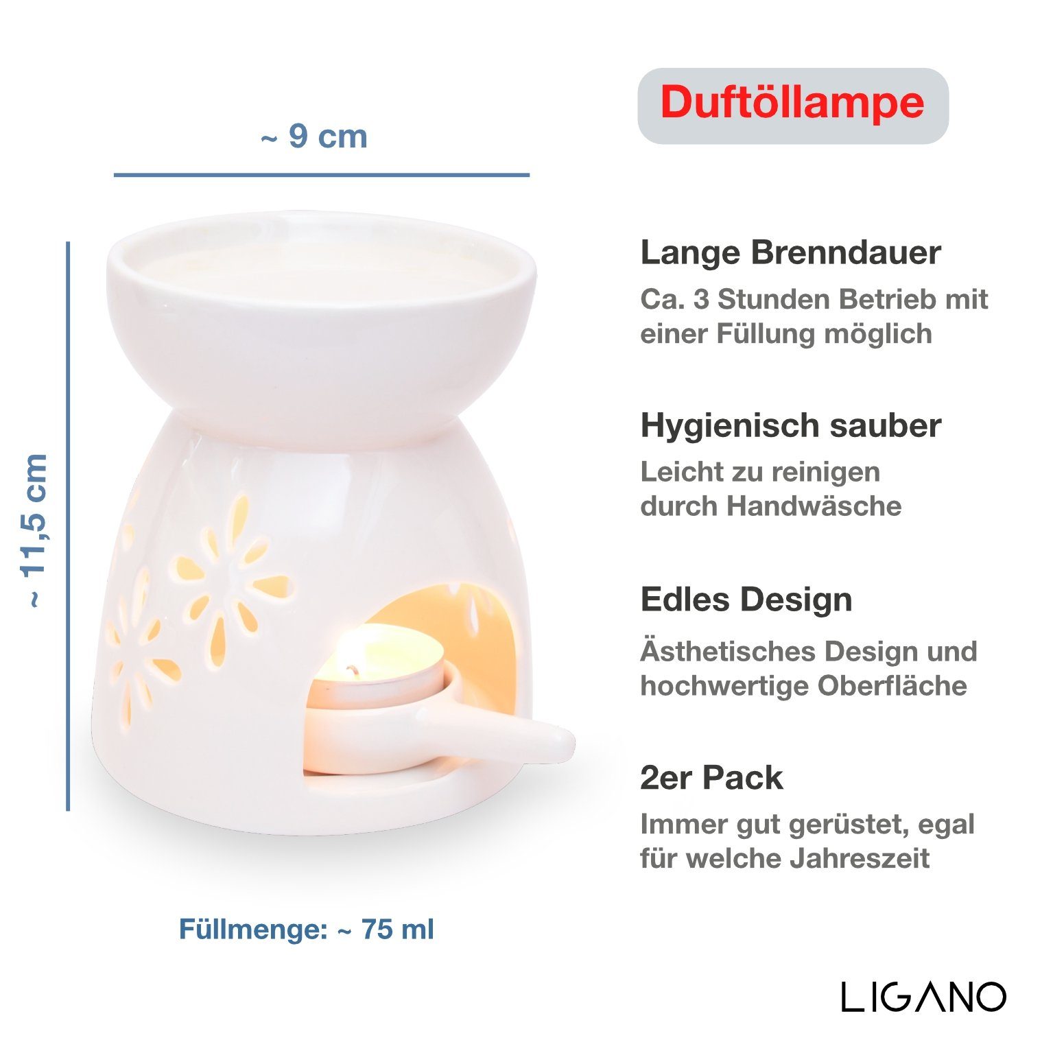 Ligano Duftlampe Aromalampe Teelicht Duftlicht (2er Set, aus Keramik), mit  Teelichthalter