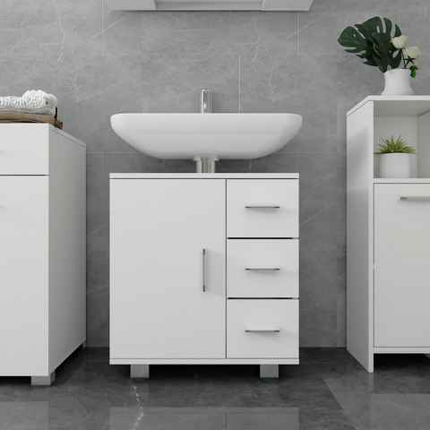 LuxeBath Badezimmer-Set Waschbeckenunterschrank Waschtischunterschrank Badezimmerschrank, Weiß 60x60,8x33cm mit Tür 3 Schubladen viel Stauraum aus MDF-Holz