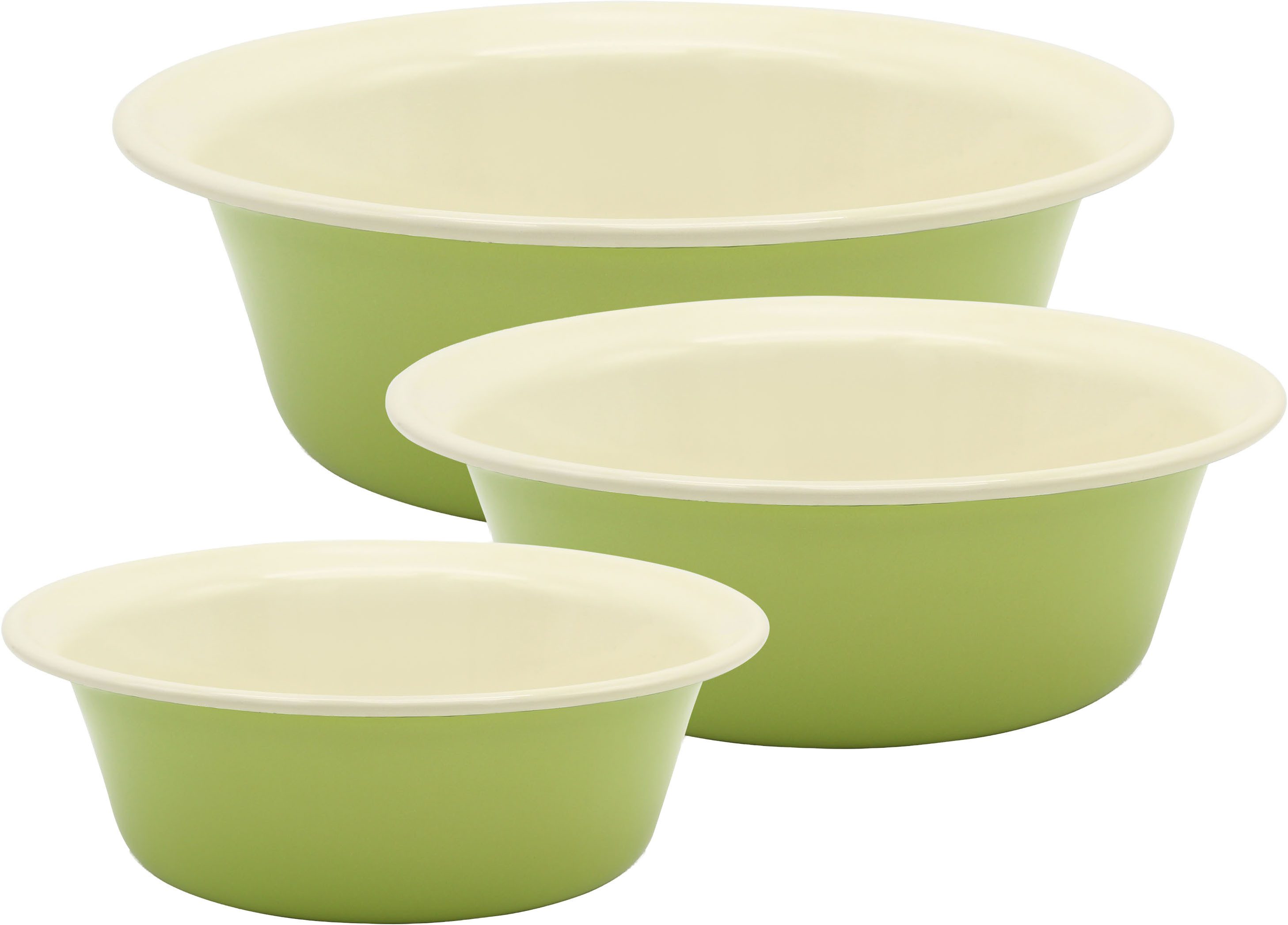 Krüger Schüssel Emaille Schüssel-Set Juist, 3 tlg. (20, Ø 24 und Ø 28 cm), Emaille, (Set, 3-tlg), emailliert, geruchsneutral, geschmacksneutral, kratzfest, schnittfest