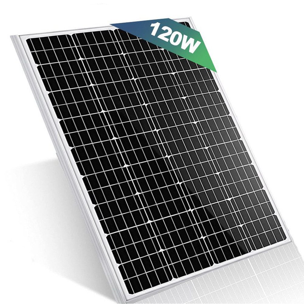 Rhein Beleuchtung Solarmodul 120W Solarpanel 12V – Monokristalline Solarmodule mit Alurahmen, 120 W, Monokristallin, (1-St., IP65 wetterfest, Aluminiumrahmen 76 × 73 × 3 cm, einfache Montage), Hoher Wirkungsgrad (bis 0,48 kWh/Tag), langlebig & effizient