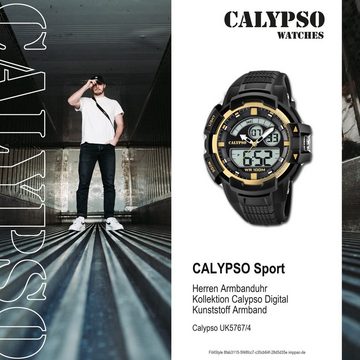 CALYPSO WATCHES Digitaluhr Calypso Herren Uhr K5767/4 Kunststoffband, Herren Armbanduhr rund, Kunststoff, PUarmband schwarz, Sport
