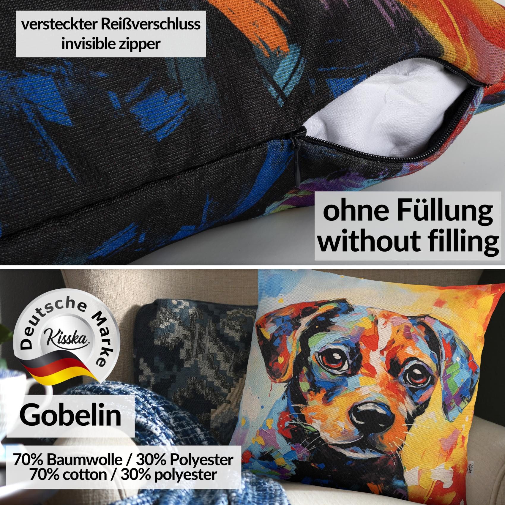 Kisska Dekokissen Designer Kissenbezug Modern-Zierkissen Hochwertig, Bulldogge Kissenhülle in 40x40cm ohne Füllung Gobelin Pop Art