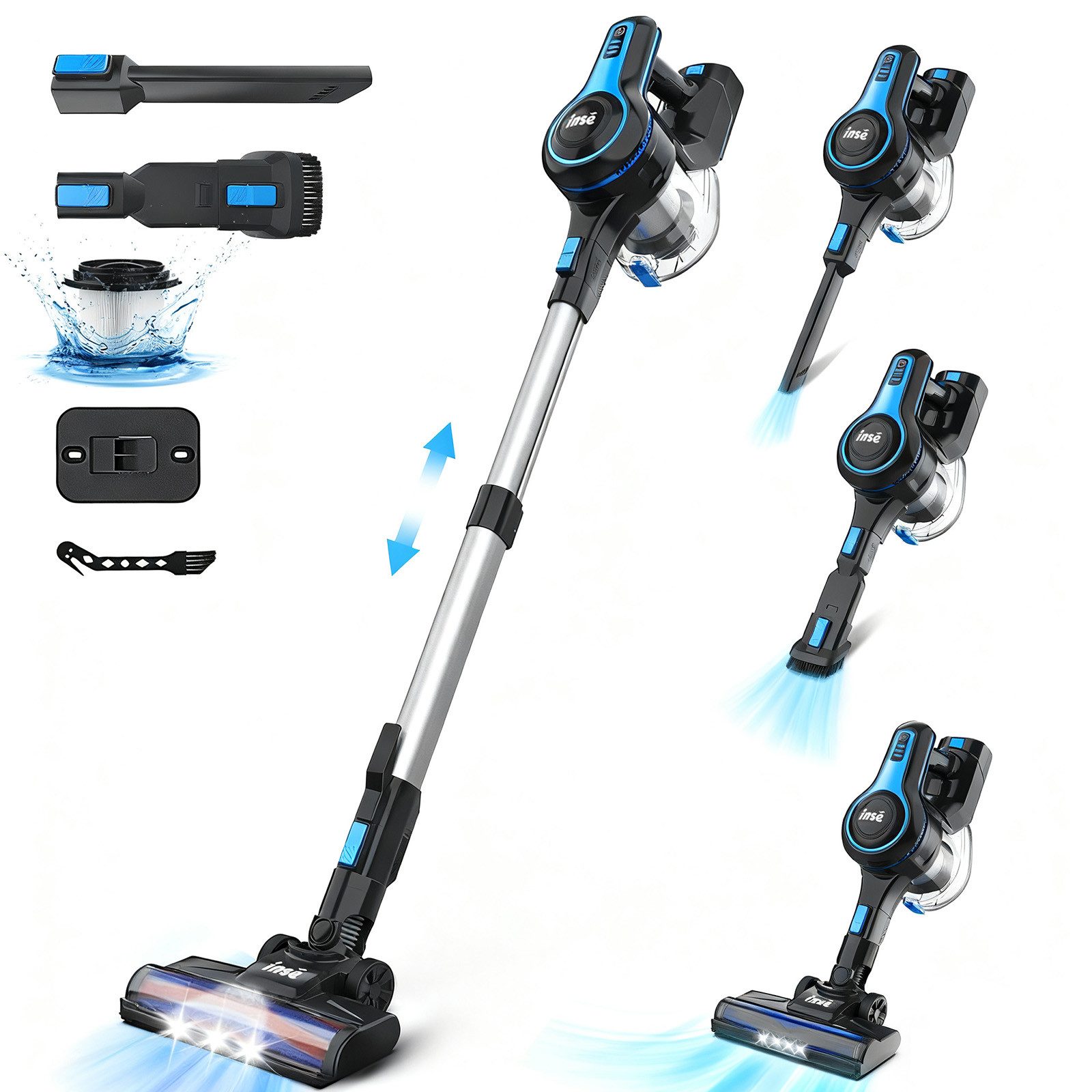 INSE Akku-Hand-und Stielstaubsauger Akku Staubsauger, Akkustaubsauger,Ultraeffizientes Filtrationssystem, Staubsauger Kabellos, 35KPa, 1.2 L Große Staubbehälter, 55 Minuten