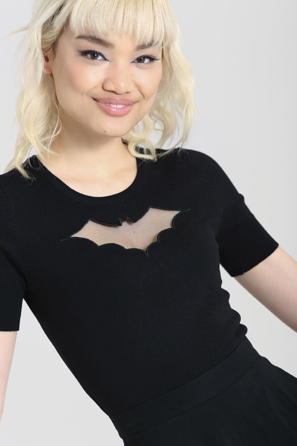 Hell Bunny Stricktop Bat Top Schwarz Vintage Rockabilly Retro Gothic Goth