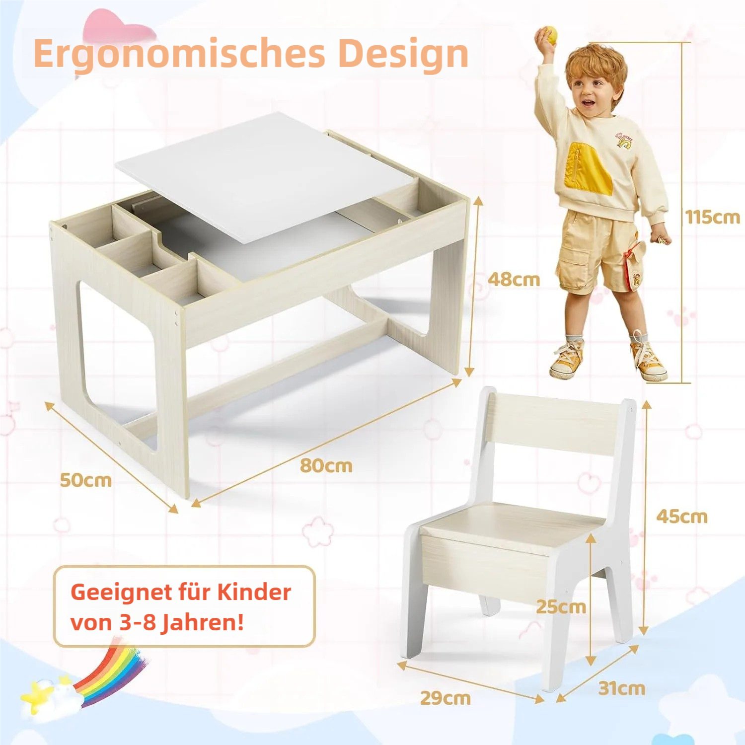 TLGREEN Kindertisch mit 2 Stühlen, Kindersitzgruppe günstig online kaufen