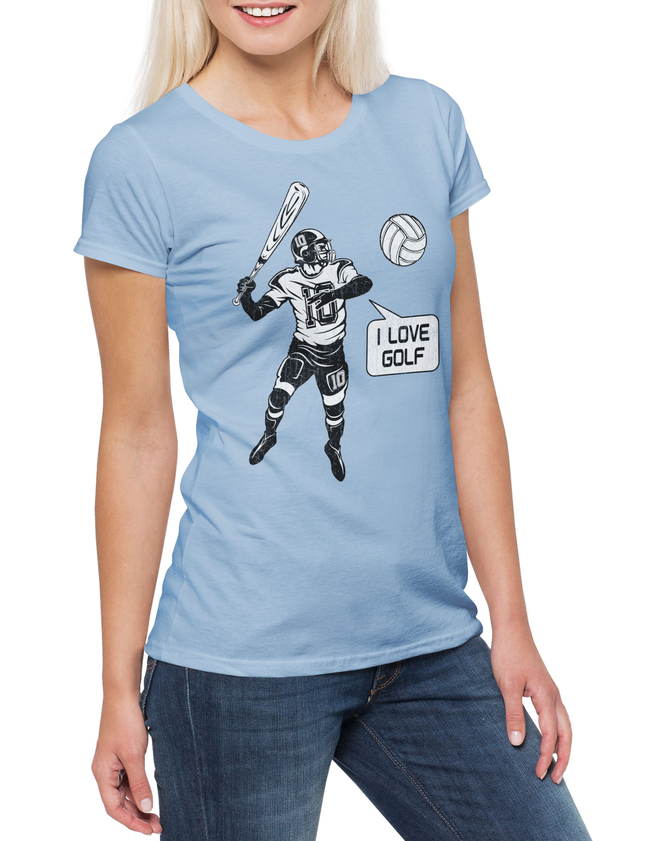 Print-Shirt I Love Golf Damen T-Shirt Baseball Basketball Ice Hockey Eishockey