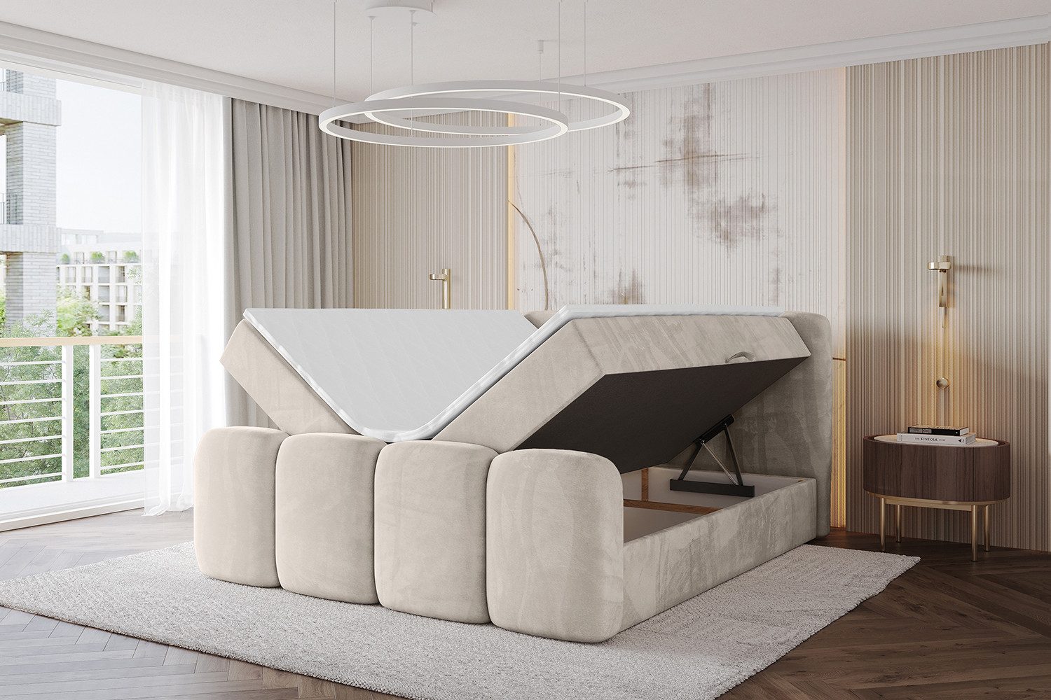 ALTDECOR Boxbett NINA-Z (Multipocket-Matratze H4, H3 Matratze Bonellfederung, Topper, Kopfteil), Doppelbett mit Fußteil